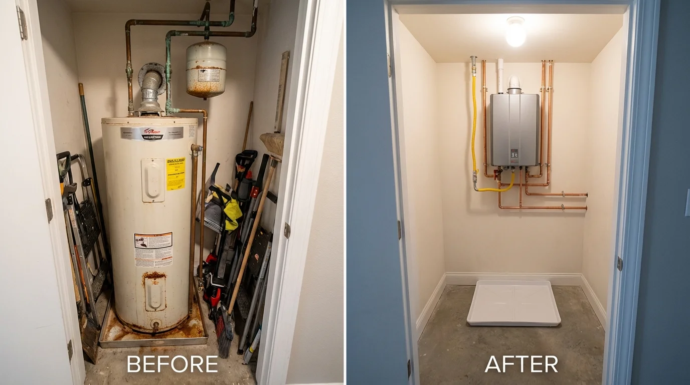 Tank water heater versus wall-mounted tankless unit comparison for Los Angeles, CA homeowners