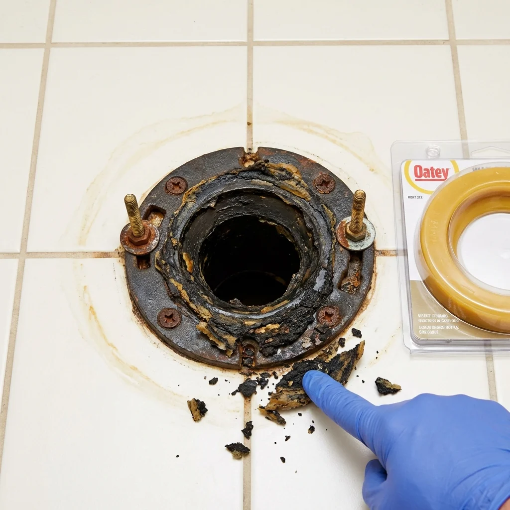 Failed wax ring showing water seepage at the base of a toilet in a Los Angeles, CA home